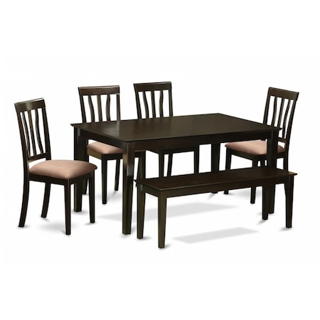 East West Furniture 6 Piece Dining Room Table With Bench Set- Kitchen Table With 4 Chairs Plus A Bench CAAN6-CAP-C